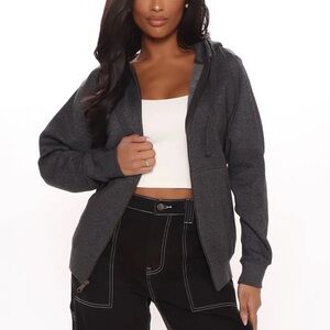 Fashion Nova Zip Hoodie Charcoal
